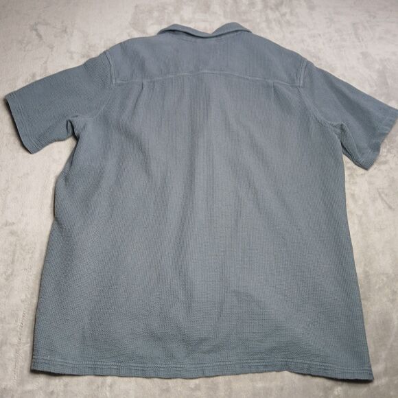 LL Bean Mens XL Tall Blue Waffle Knit Short Sleeve Shirt Camp Loop Collar Button - Picture 5 of 9